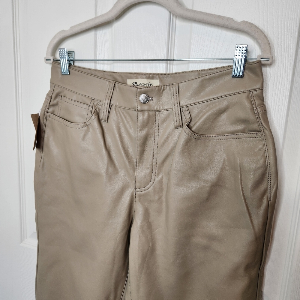 Madewell Faux Leather Pants The Perfect Vintage Straight Jean Size 29P Beige - Picture 3 of 13